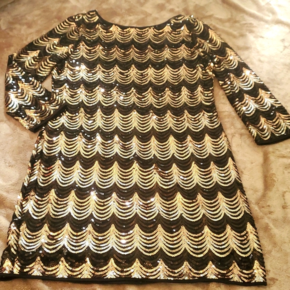 DAY & NIGHT BLACK/GOLD SEQUENCES WOMEN'S BEAUTIFUL DRESS